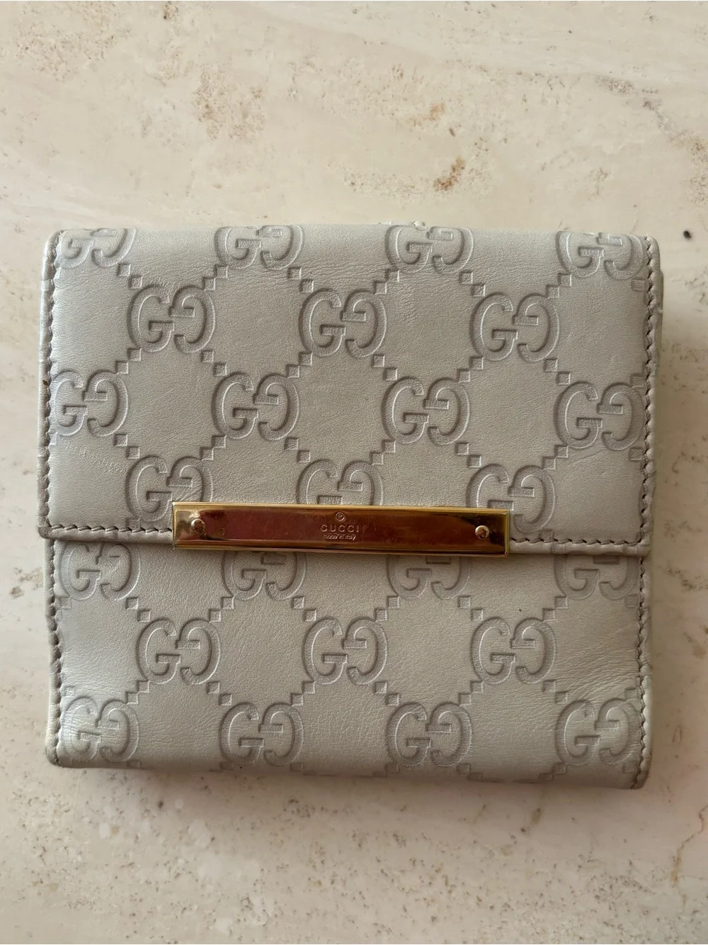 Gucci Embossed GG Leather Wallet with Gold Hardware